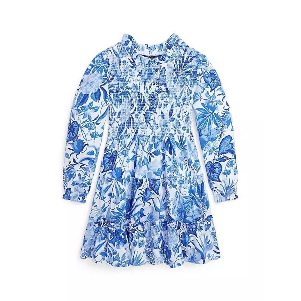 Polo Ralph Lauren Girls Blue Floral Smocked Dress Size 6